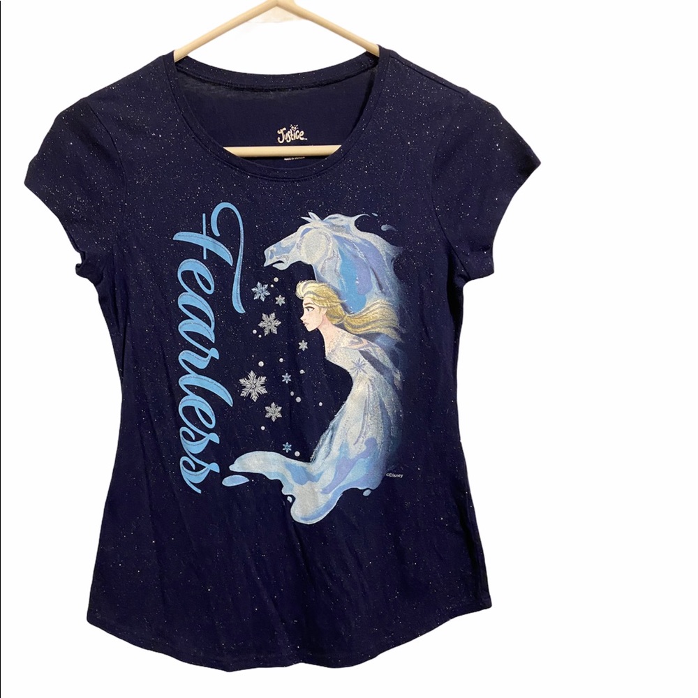 5/25 Justice frozen blue Elsa graphic crew neck tshirt large big girls